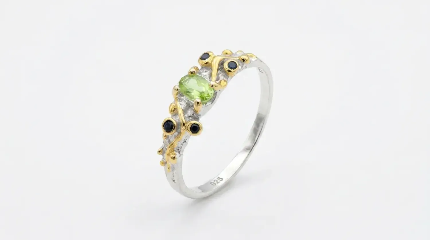 Preview: Saphir Peridot Ring 925 Silber vergoldet – Damen Ring mit Edelsteinen elegant & modern